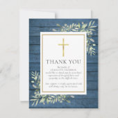 Blaue Rustikale Waldgrün Christliches Foto Beerdig Dankeskarte (Vorderseite)