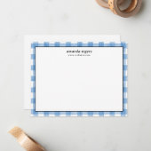 Blaue Rustikale Wasserfarbe Buffalo Karo Monogramm Mitteilungskarte (Vorderseite/Rückseite Beispiel)