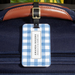 Blaue Rustikale Wasserfarbe Büffel Karo Modern Gepäckanhänger