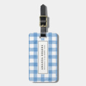 Blaue Rustikale Wasserfarbe Büffel Karo Modern Gepäckanhänger (Vorderseite vertikal)