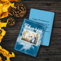 Blaue Rustikale Wasserfarben Thanksgiving-Fotokart
