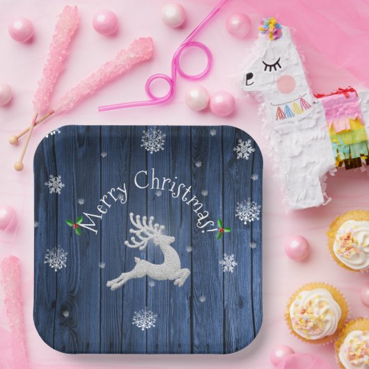 Blaue Rustikale Weihnachtsweindecke Pappteller (Party)