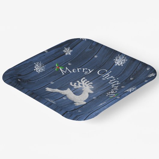 Blaue Rustikale Weihnachtsweindecke Pappteller (Gewinkelt)