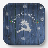 Blaue Rustikale Weihnachtsweindecke Pappteller (Vorderseite)