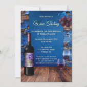 Blaue Rustikale Weinprobe Party Einladung (Vorderseite)