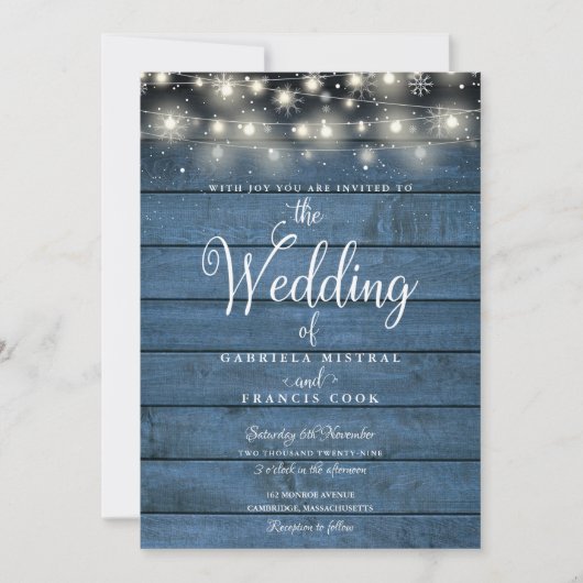 Blaue Rustikale Winterschneeweissonne Einladung (Vorderseite)