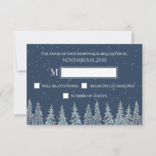 Blaue Rustikale Winterwald-Hochzeitsantwort RSVP Karte