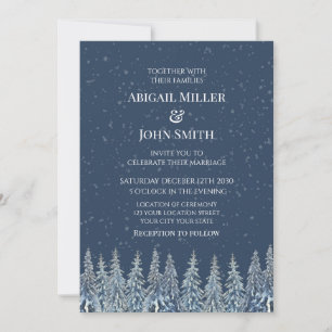 Blaue Rustikale Winterwald-Hochzeitseinladungen Einladung