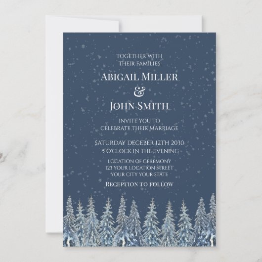Blaue Rustikale Winterwald-Hochzeitseinladungen Einladung (Vorderseite)