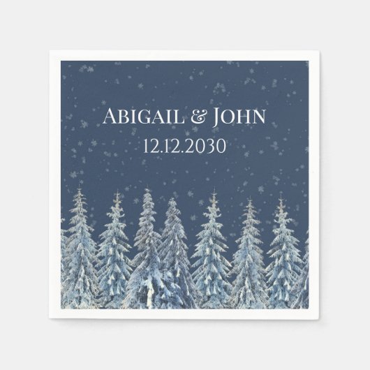 Blaue Rustikale Winterwald-Hochzeitsserviette Serviette (Vorderseite)