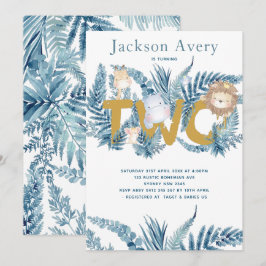 Blaue Safari Tiere zum zweiten Geburtstag Einladung