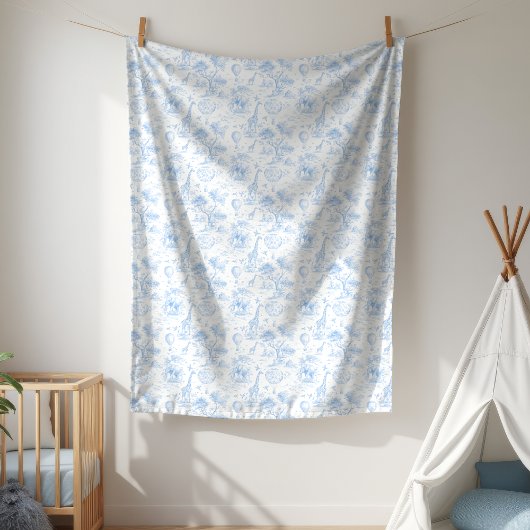 Blaue Safari Toile de Jouy Baby Shower Wandteppich
