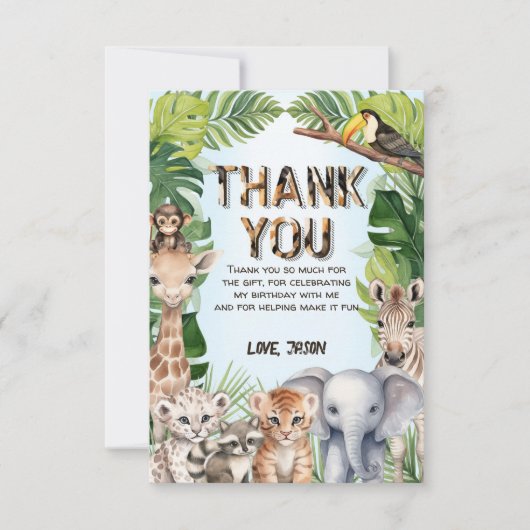 Blaue Safaritiere, Wild 1. Geburtstag Dankeskarte (Vorderseite)