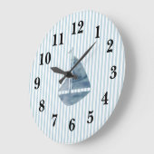 Blaue Sailboat Strip Preppy Large Clock Große Wanduhr (Winkel)