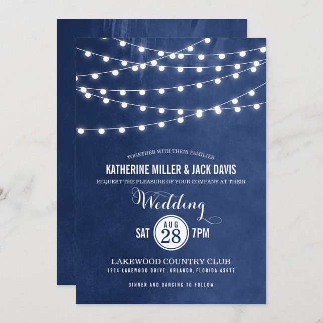 Blaue Saitenlichter zum Hochzeitsempfang Einladung (Vorne/Hinten)