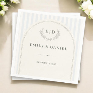Blaue & Salbei gestreifte Monogramm-Hochzeit Serviette