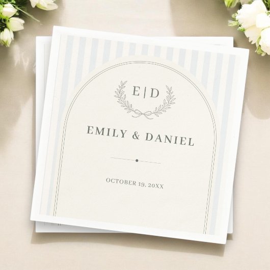 Blaue & Salbei gestreifte Monogramm-Hochzeit Serviette