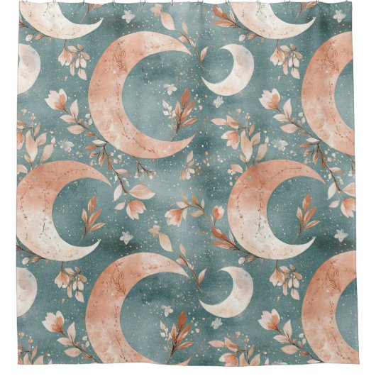 Blaue Salbei-Himmelsmond-Blumenmuster Duschvorhang (Vorderseite)
