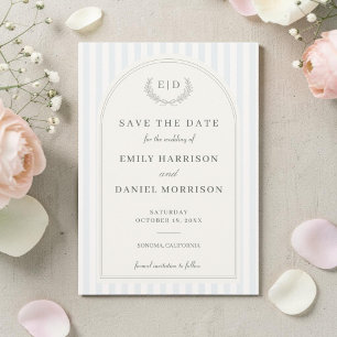 Blaue & Salbeigrüne gestreifte Hochzeitsmonogramm Save The Date