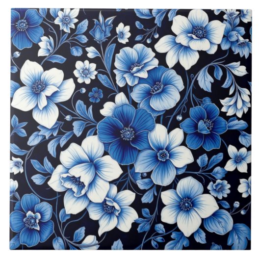 Blaue Samt-Blüten-Kachel Fliese (Vorderseite)