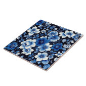 Blaue Samt-Blüten-Kachel Fliese (Seite)