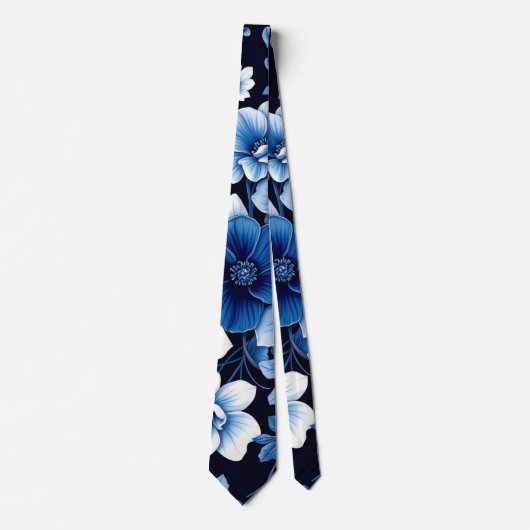 blaue Samt-Blüten Krawatte (Vorderseite)