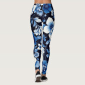 blaue Samt-Blüten-Leggings Leggings (Rückseite)