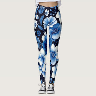 blaue Samt-Blüten-Leggings Leggings
