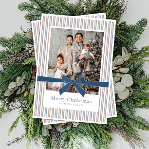 Blaue Samtschleife Foto Weihnachtskarte Feiertagskarte
