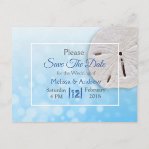 Blaue Sand-Dollar-Hochzeit Save the Date Ankündigungspostkarte