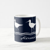 Blaue Sandfänger auf weißem Grund Kaffeetasse (VorderseiteRechts)