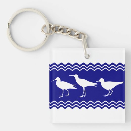 Blaue Sandpiper-Vogelmuster an der Küste Schlüsselanhänger (Vorderseite)