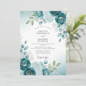 Blaue sanfte Aquarell-Botanik-Hochzeit Einladung (Stehend Vorderseite)