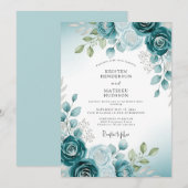 Blaue sanfte Aquarell-Botanik-Hochzeit Einladung (Vorne/Hinten)