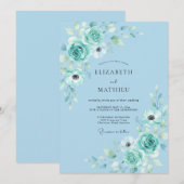 Blaue sanfte florale Hochzeit Einladung (Vorne/Hinten)
