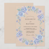 Blaue sanfte Hochzeitsblumen Einladung (Vorne/Hinten)