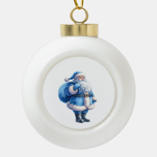Blaue Santa-Claus-Illustration Aquarell Keramik Kugel-Ornament