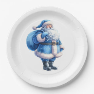 Blaue Santa-Claus-Illustration Aquarell Pappteller