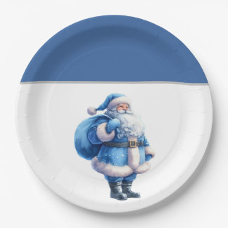 Blaue Santa-Claus-Illustration Aquarell Pappteller