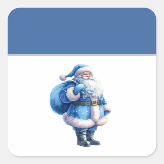 Blaue Santa-Claus-Illustration Aquarell Quadratischer Aufkleber