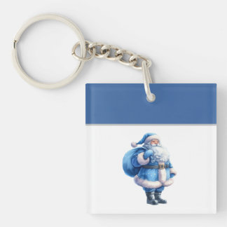 Blaue Santa-Claus-Illustration Aquarell Schlüsselanhänger