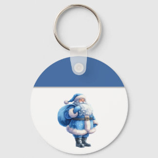 Blaue Santa-Claus-Illustration Aquarell Schlüsselanhänger