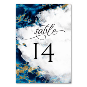 Blaue Saphir-Aquarell-Geode BarefootBride™ Tischnummer