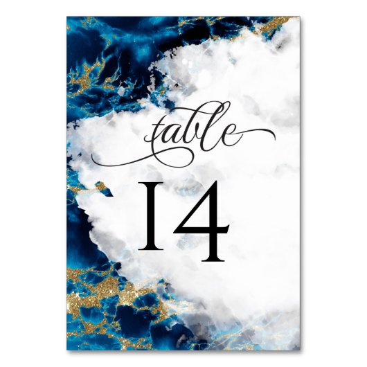 Blaue Saphir-Aquarell-Geode BarefootBride™ Tischnummer (Vorderseite)