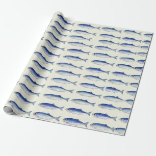 Blaue Sardinen Horizontales Minimales Küstenmuster Geschenkpapier
