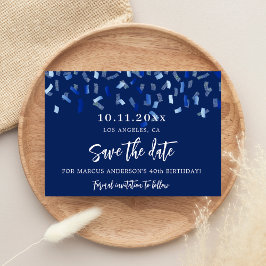 Blaue Save the Date Karte für die Geburtstagsparty