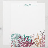 Blaue Scallop-Muschel und Koralle Briefbogen (Vorne/Hinten)