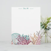 Blaue Scallop-Muschel und Koralle Briefbogen (Stehend Vorderseite)