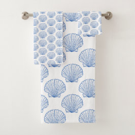 Blaue Scallop-Muscheln an der Küste Badhandtuch Set