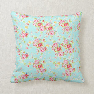 Blaue schäbige Rosen-Blumen der Vintagen Kissen